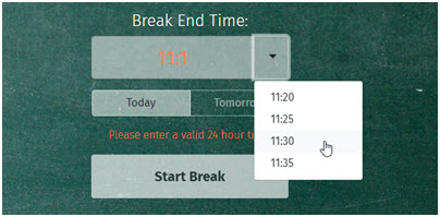 break end time drop down box