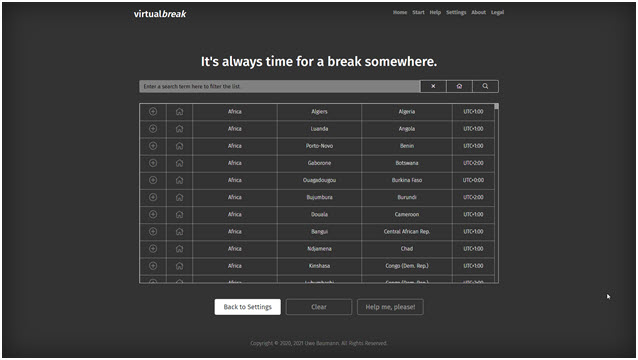 time zones screen overview